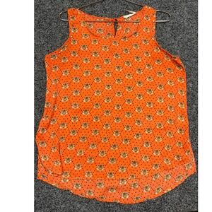 Blu Pepper Blouse L Orange Leopard Polka Dot Sleeveless High Low Top Studed
